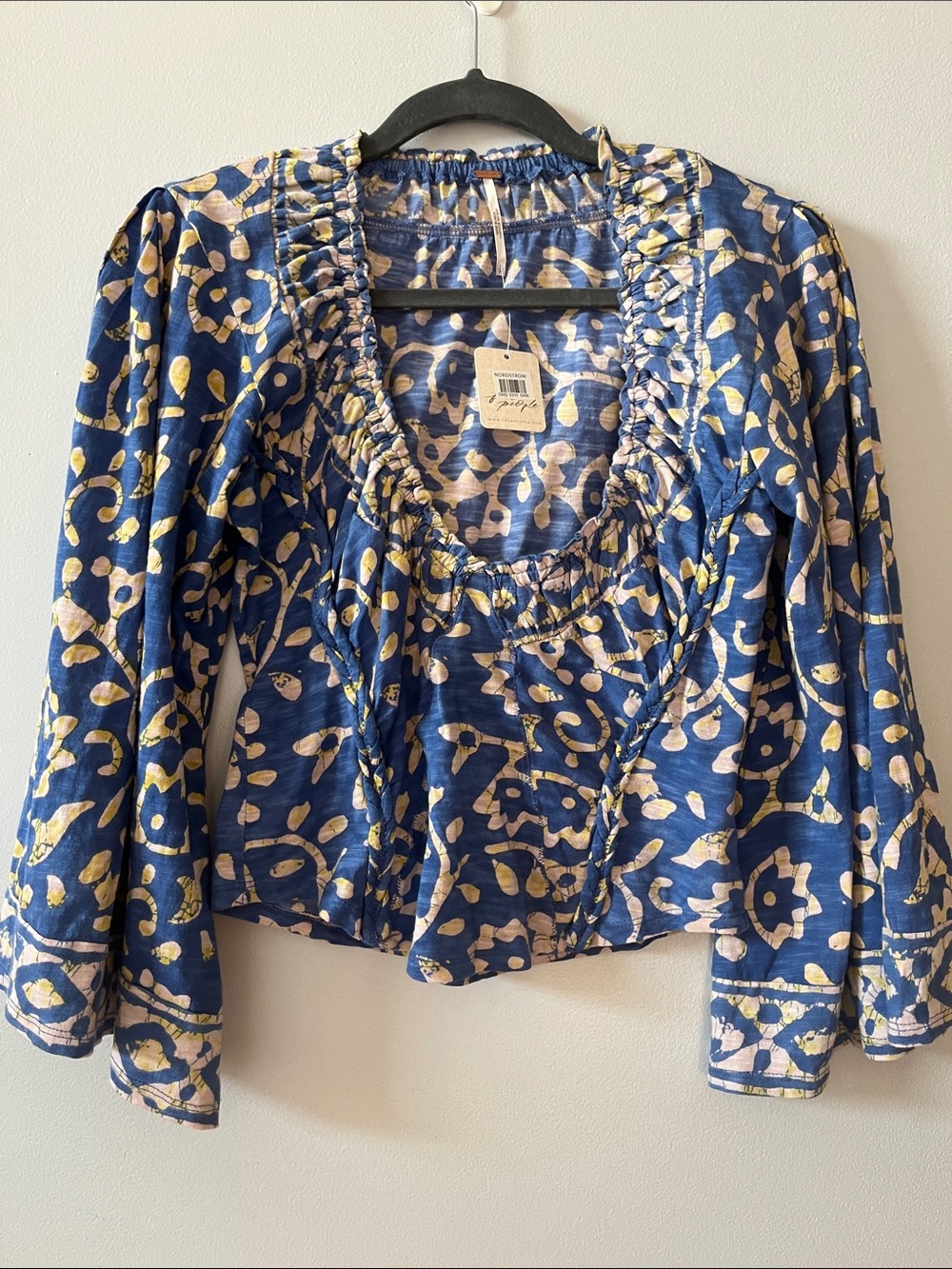 NWT Free People On The Block Top paisley floral print boho bell sleeve blouse